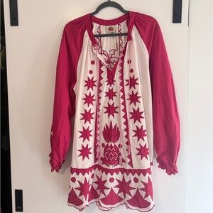 Farm Rio Red Tropical Cutwork Mini Dress